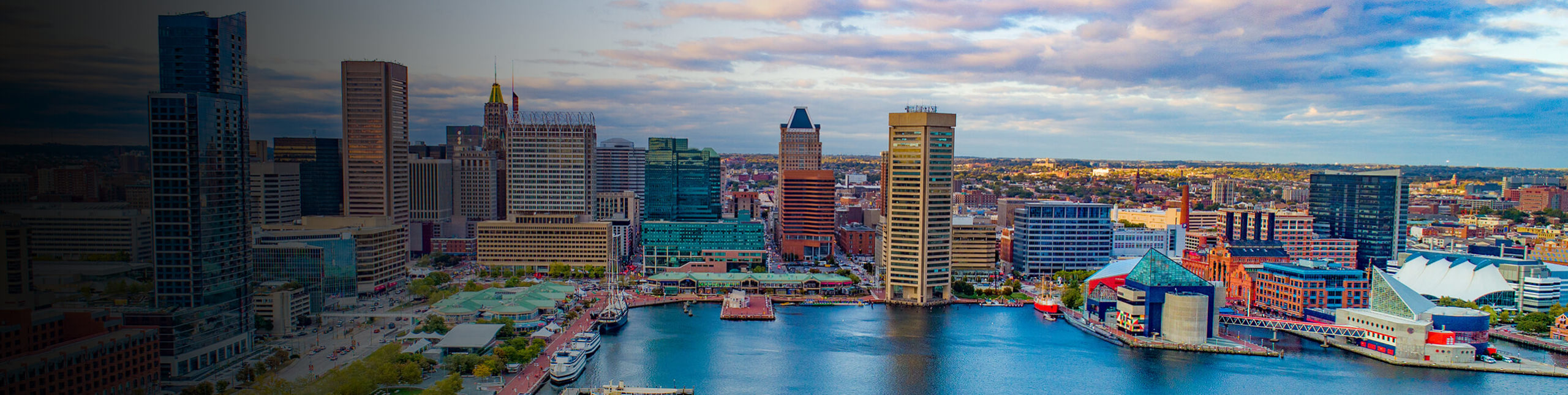 An aerial view of Baltimore. Baltimore disability advocates at Mathis & Mathis are available to help people win disability benefits.