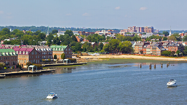 An aerial view of Alexandria, Virginia. Northern VA Disability Advocates at Mathis & Mathis help people win disability benefits.