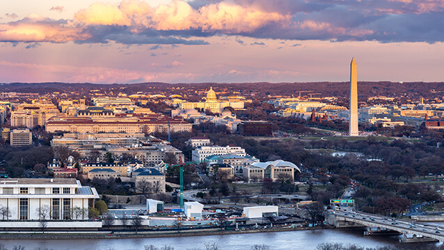 An aerial view of Washington, DC. DC disability advocates at Mathis & Mathis are available to help people win disability benefits.